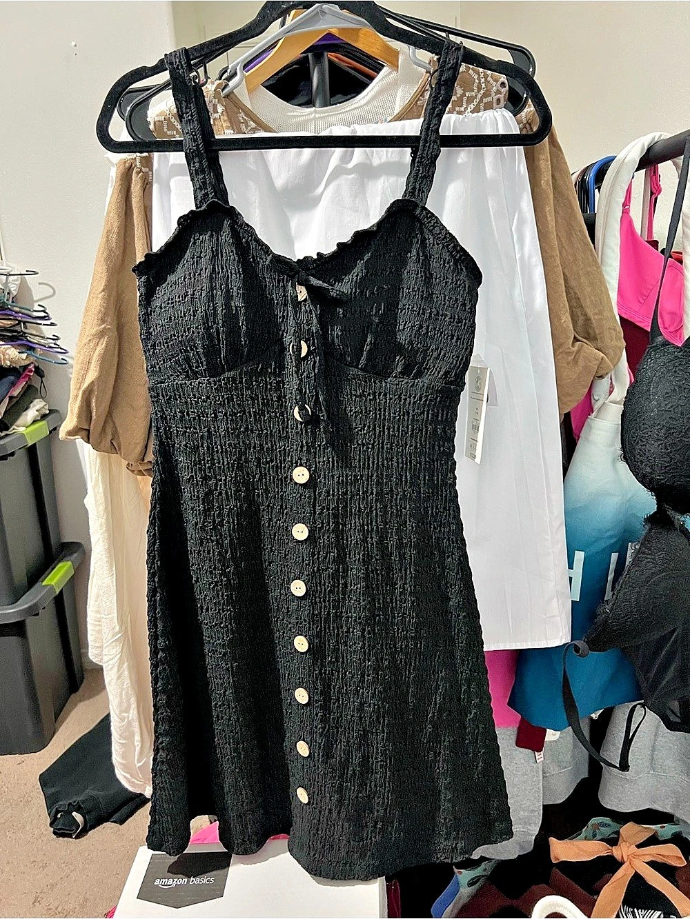 No Boundaries Smocked Button-Front Mini Dress in Black Size Medium NWT